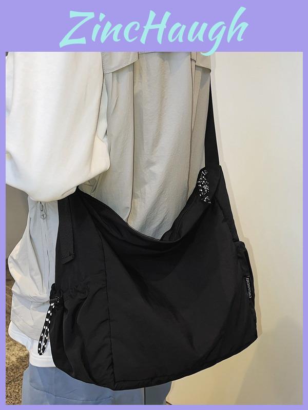 Nylon Tote Bag With Zipper Pocket For Casual Travel And Daily Use