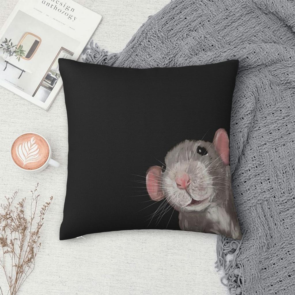 The Peeking Rat (Grey Black) Square Pillowcase Pillow Cover Polyester Cushion Zip Decorative Comfort Throw Pillow For Home Car