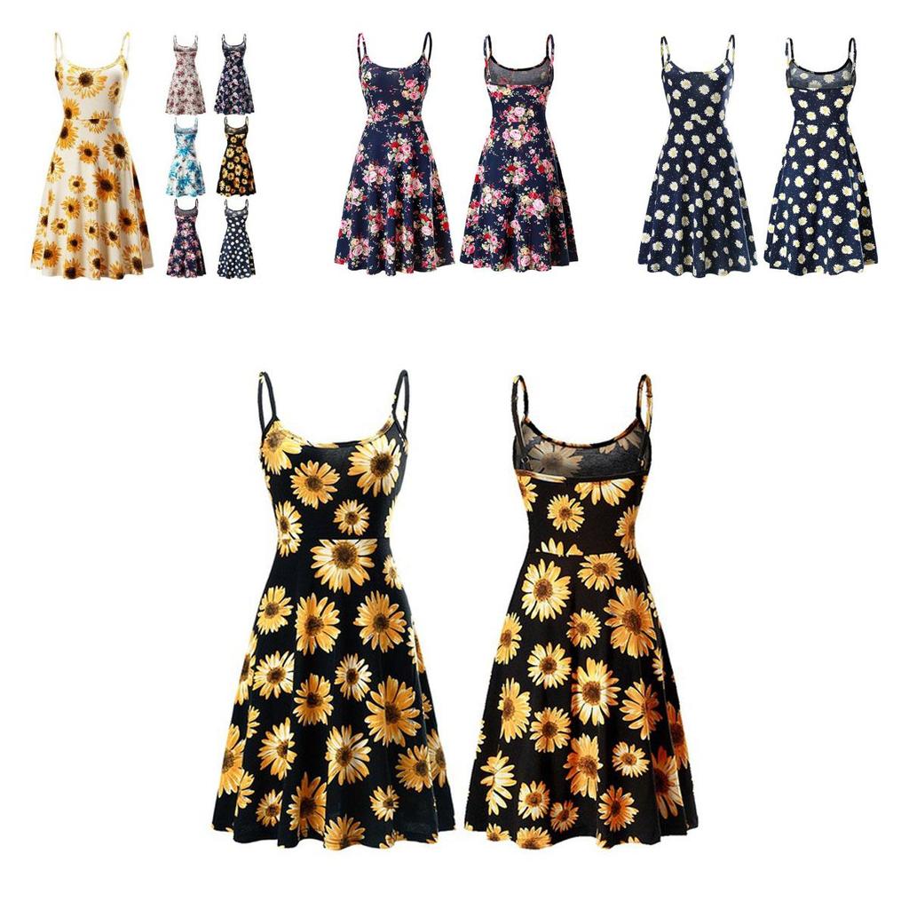 Fuerfits Women's Casual Beach Summer Sleeveless Adjustable Strappy Floral Dress With Premium Quality Comfort