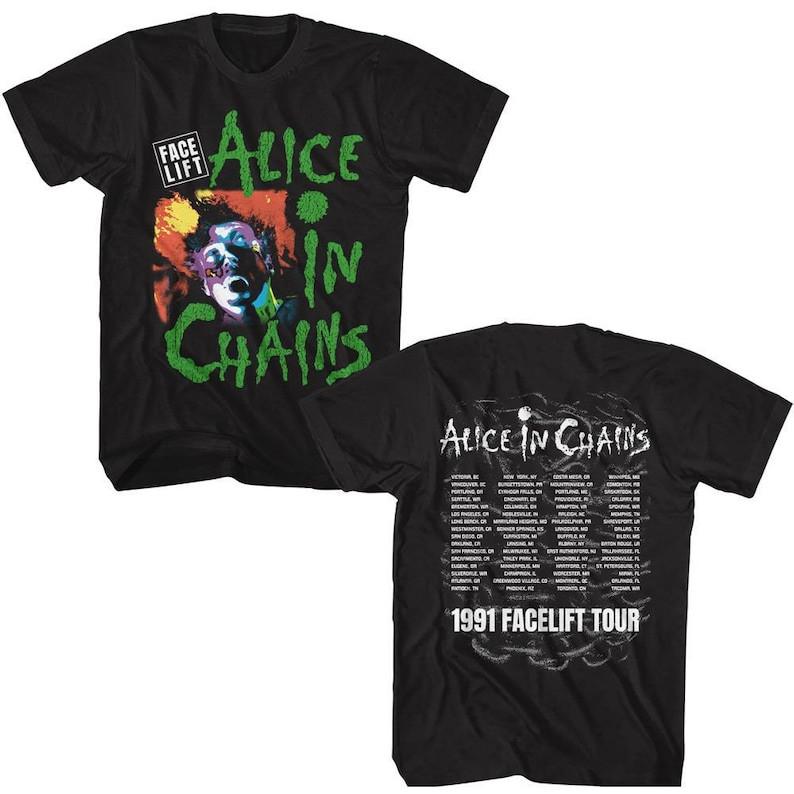 Alicee In Chains Футболка для взрослых Facelift Tour 91 Черная Перепечатка 2-сторонняя S-5XL Унисекс Футболка