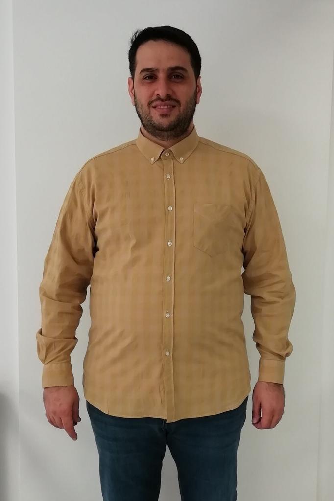 Мужская рубашка больших размеров больших размеров Мужская рубашка больших размеров в клетку из лайкры и горчичного цвета