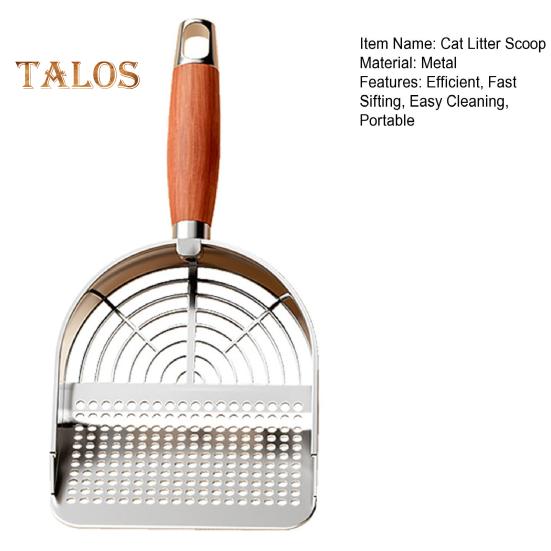 Металлический совок для кошачьего туалета с держателем, совок для сбора домашних животных с эргономичной деревянной ручкой, лопата для быстрого просеивания, товары для кошек