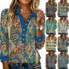Женский модный и свободный пуловер с V-образным вырезом, длинными рукавами на пуговицах, с ретро-принтом