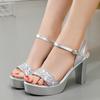 Большие размеры 34-43 Туфли-лодочки для женщин Летняя обувь Шикарное женское платье Высокие каблуки Толстые женские босоножки на платформе Модная обувь для вечеринок