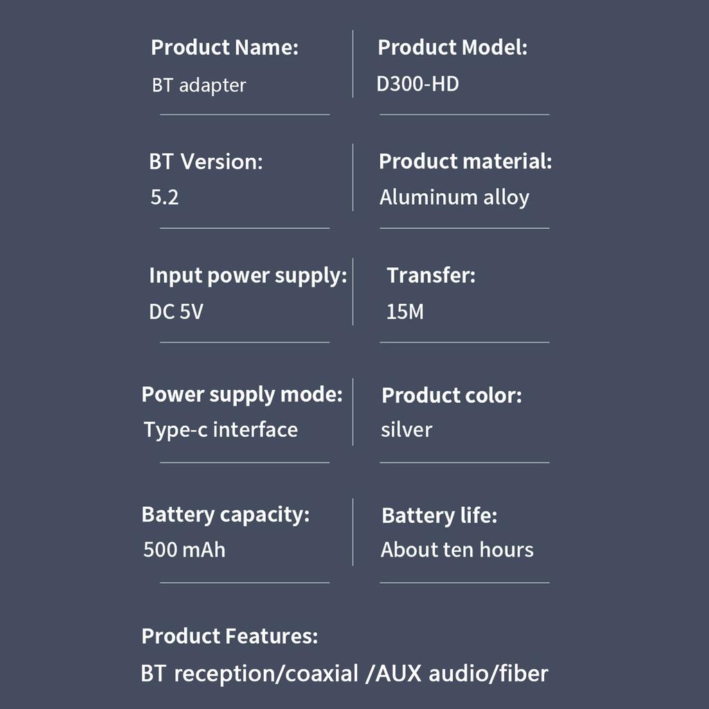 Новый беспроводной аудиоадаптер D300, совместимый с Bluetooth, приемник 5.2 CSR с низкой задержкой, аудиоразъем Aptx-D300