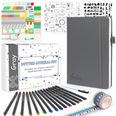Блокнот Feela для Bullet Journal, Искусственная кожа, Формат A5, В точку, Ручка в комплекте (Серый)