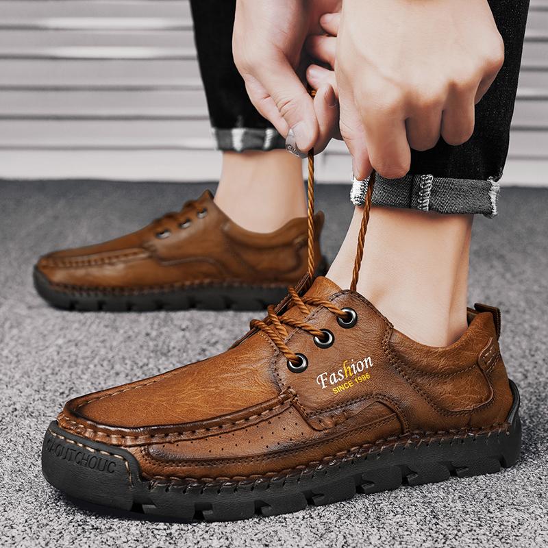 Fashion Handmade Men's Work Shoes Luxury Brand Leather Outdoor Casual Shoes for Men Dress Shoes High Quality Comfy Thick Bottom Shoes