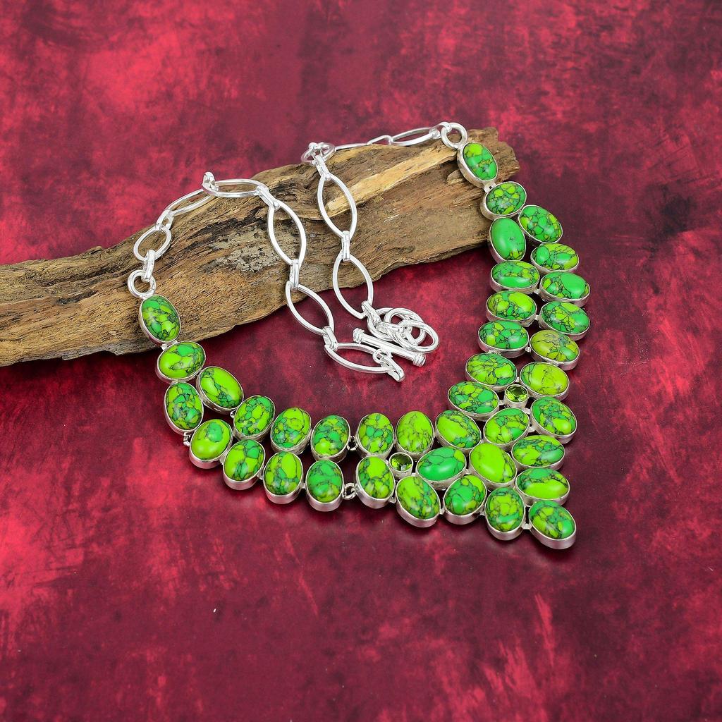 Green Copper Turquoise Necklace, 925 Sterling Silver Gemstone Jewelry, Handmade Necklace Amazing Jewelry, Gift For Her