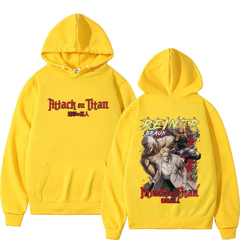Anime Attack On Titan Reiner Braun Graphic Print Hoodie Men Women Cartoon Manga Retro Sweatshirt Male Unisex Oversized Pullover Hoodies