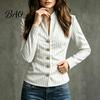 Women Slim Fit Blazer Stand Collar Striped Blazer, Single-Breasted Casual Jacket Blouse Top, Office Business Outerwear Slimming Waist Coat