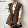 Women's Lapel Sleeveless Pocketed Pockets Loose Unlined Suit Vest