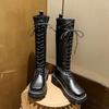 Модные женские сапоги на толстой платформе, осенне-зимние, длинные сапоги с толстой подошвой, черные, из искусственной кожи, до колена, Botas
