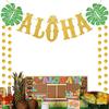 Hawaiian Party Decorations - Gold Glittery Aloha Banner for Hawaii Tropical Luau Themed Party Supplies