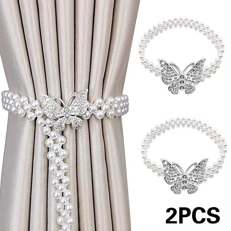 2 шт. эластичные современные ремни для штор, практичные бабочки, оригинальная пряжка для штор, не требующая перфорации, жемчуг