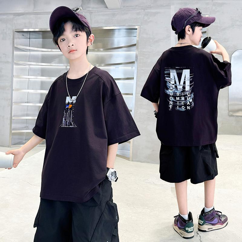Boys' summer outfit set 2026 new item, mid size children's summer boys' thin short sleeved children's cool and fashionable top trend