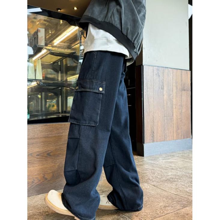 Американские джинсы High Street мужские осенние трендовые брендовые свободные широкие прямые брюки с микроклешем