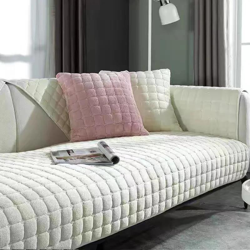 Solid Color Red Soft Thicken Flannel Quilted Sofa Towel Warm Plush Sofa Cover Anti-slip Couch Covers for Sofa Floor Mat