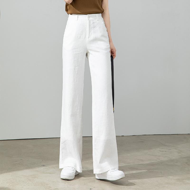 111% linen wide-leg pants for women, summer thin cooling high-waist loose casual pants, women's long pants, old money style linen pants