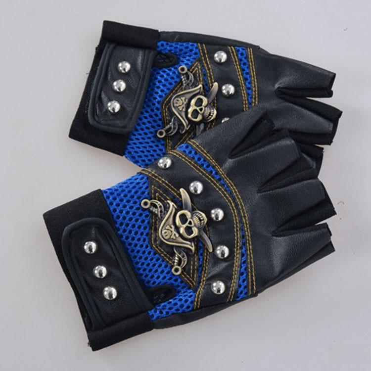 Мужские кожаные перчатки Pirate с полупальцами для езды на велосипеде и занятий спортом на открытом воздухе, с рисунком в виде черепа и заклепок.