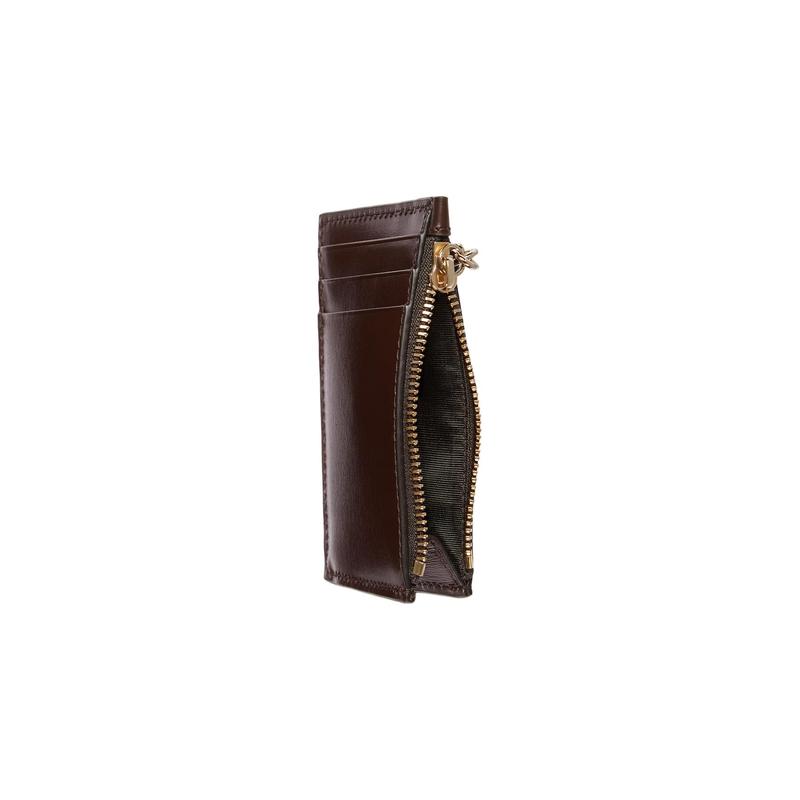 Gucci Light gold metal hardware zipper closure leather wallet women's beige and ebony