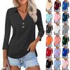 Women's Summer Fashion Casual Solid Color Printed V-Neck Seven-Point Sleeve Button Down Collar Shirt Top