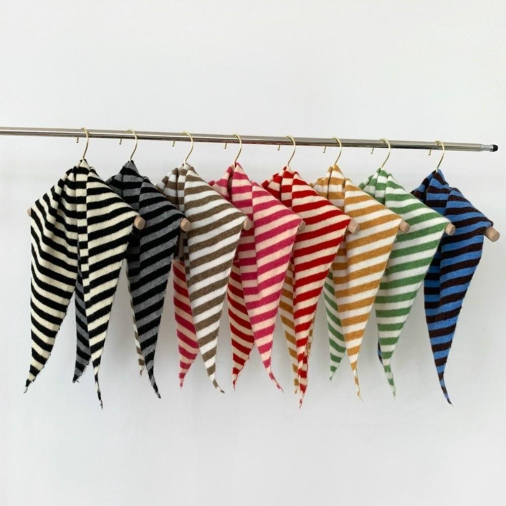 Striped Knitted Triangle Scarf Solid Color False Collar Sweet Cross Neckerchief  Autumn Winter