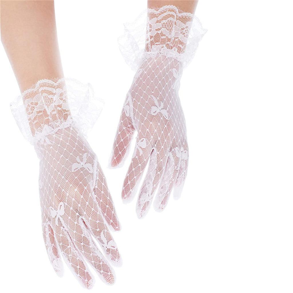 Женские короткие кружевные перчатки с оборками на манжетах для чаепития, оперы и свадебных мероприятий