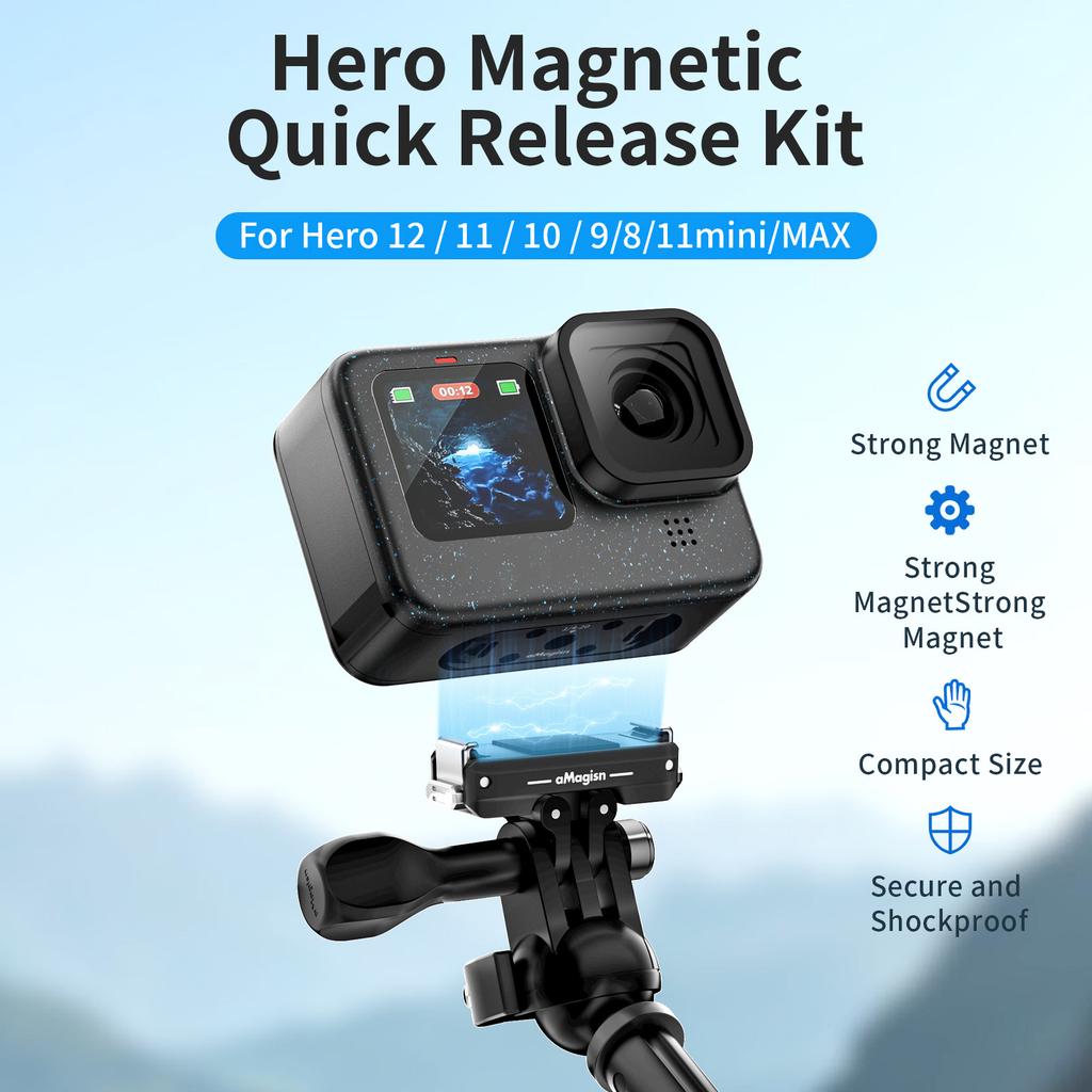 Магнитный адаптер-крепление с быстрым отсоединением AMAGISN для GoPro Hero 12/11/10/9/8/11 Mini/Max из алюминиевого сплава, аксессуар для экшн-камеры