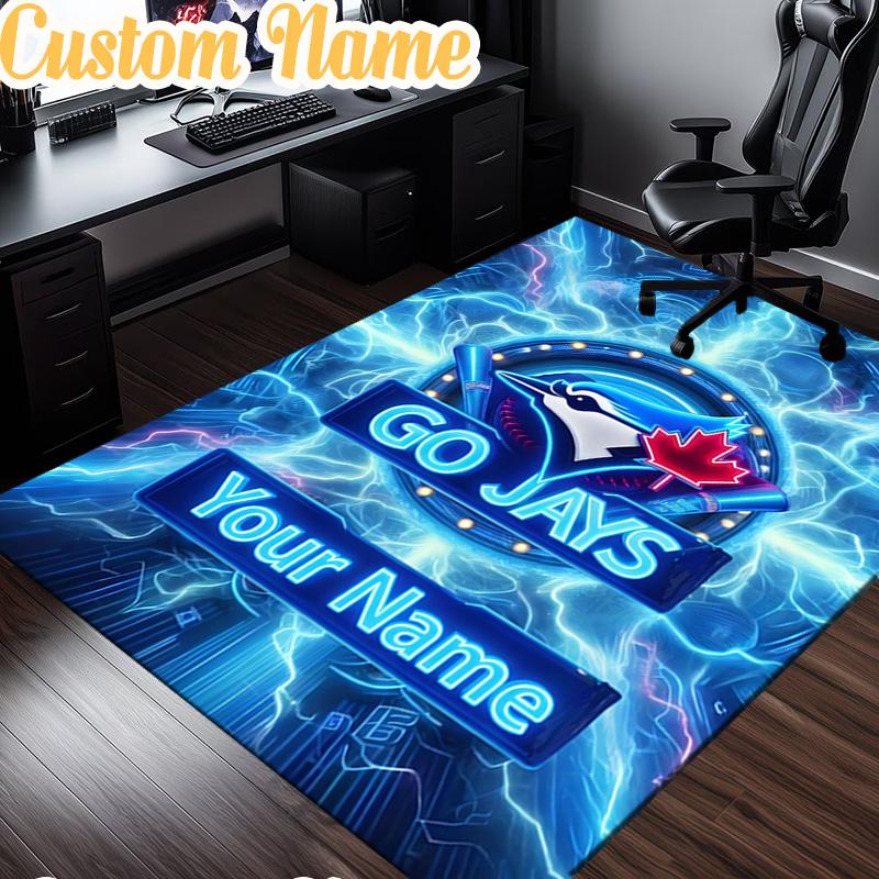 Custom Name Blue Jays Logo Rug, Office Rug, Chair Rug, Carpet for Living Rooms, Doormat Game Rug Home Decor Christmas Gifts
