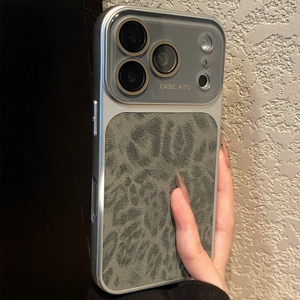 Роскошный Чехол для Телефона с Текстурой Кожи Леопардового Принта Для iPhone 17 16 15 14 Pro Max 13 Защита Кристаллической Линзы Ударопрочный Матовый Чехол