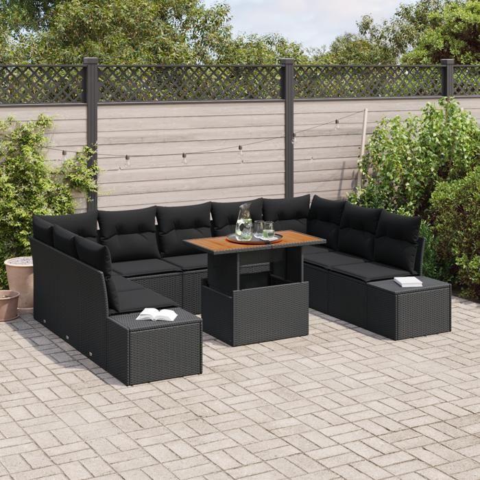 VidaXL Ensemble de canapé de jardin 10 pcs Noir Poly rotin, Jardin et Terrasse, Canapé Moderne, Meubles de Patio, Rangement 3358746