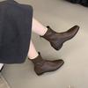 Винтажные женские ботильоны на низком каблуке с квадратным носком, уютные из мягкой кожи, для вечеринки, облегающие короткие ботильоны, осенне-зимняя женская обувь