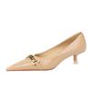 Fashion Fashion Metal Chain Decoration Women Pumps Shallow Mouth Glossy Patent Leather Kitten Thin Middle Heel Office Single Shoes