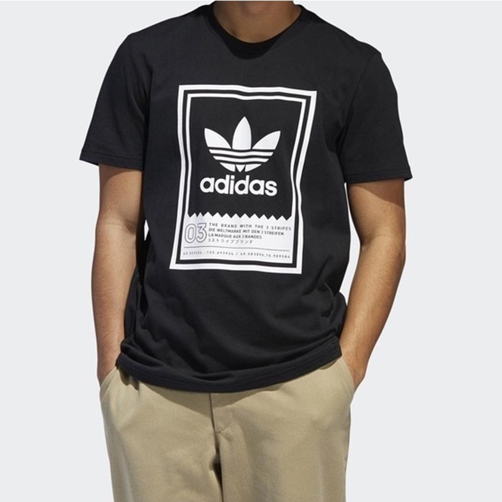 Adidas Originals Large Logo Print Casual Sports Short Sleeve T-Shirt Men Tops Black DU8342