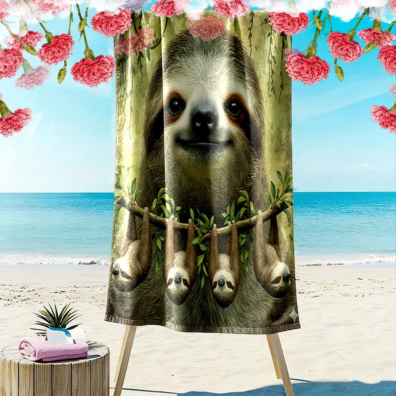 Raccoons and Sloth Print Beach Towel, Large Soft Quick Dry Towel for Beach Camping Swimming