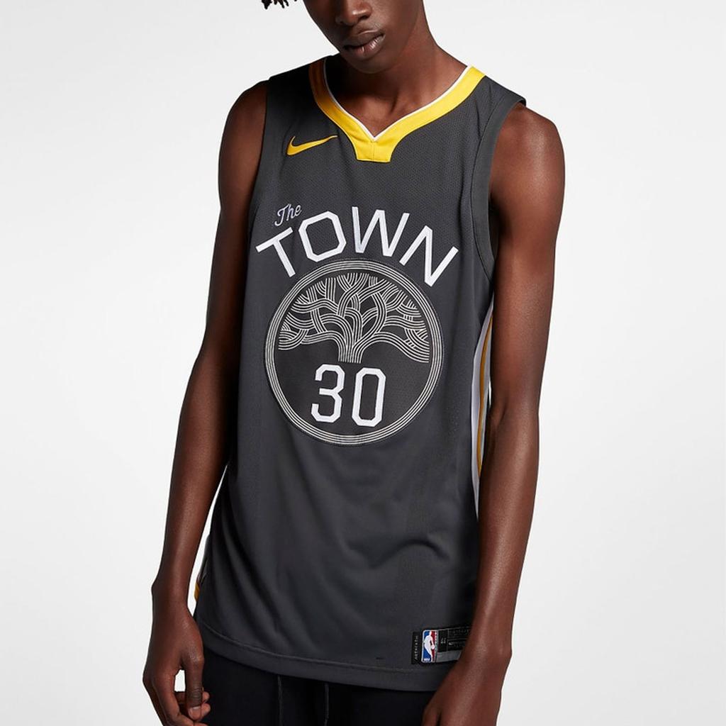 Nike Golden State Warriors Statement Edition Stephen Curry 30 AU Jersey GSW 'Black Yellow' Men's 863152-060
