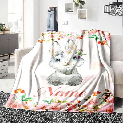 Spring Rabbit Floral Customize Your Name Blankets Cozy Soft Lightweight Allseason Multipurpose Blanket For Picnics Sofas Offices Beds Living Rooms