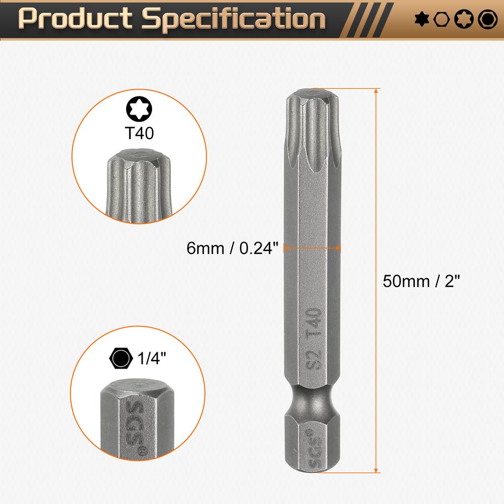 Набор бит для отвертки Torx T5-T50, 1/4" шестигранный хвостовик, 50 мм, магнитный, без отверстия, с защитой от взлома, 6-лучевая звезда, S2, биты для шуруповерта