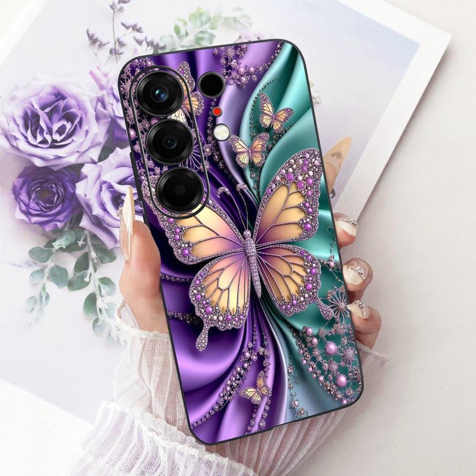 For Tecno Camon 50 4G CN5 Cute Flower Butterfly Cat Painted Case For Tecno Camon50 4G Black Silicone Soft Phone Cases