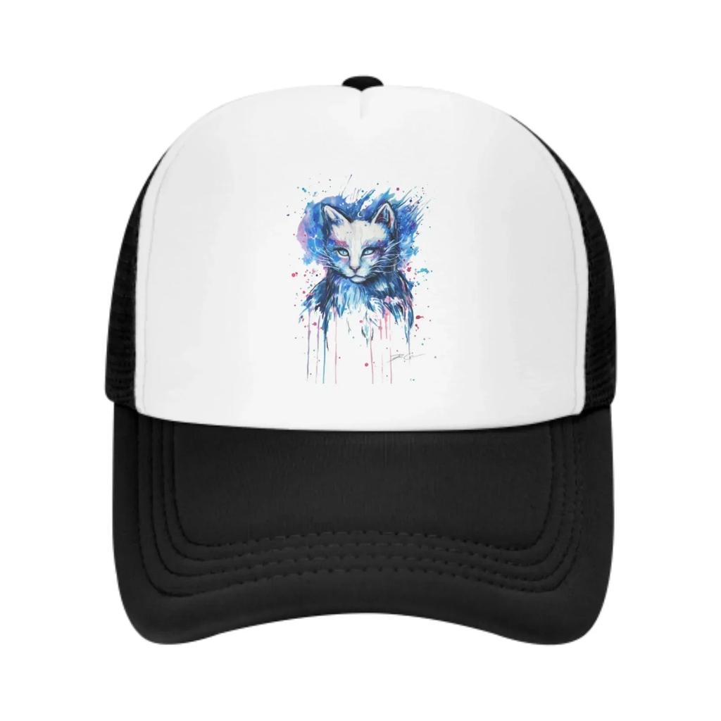 Watercolor Cats Mesh Trucker Hats for Unisex Women Adjustable Casual Fashion Baseball Caps for Outdoor Activities