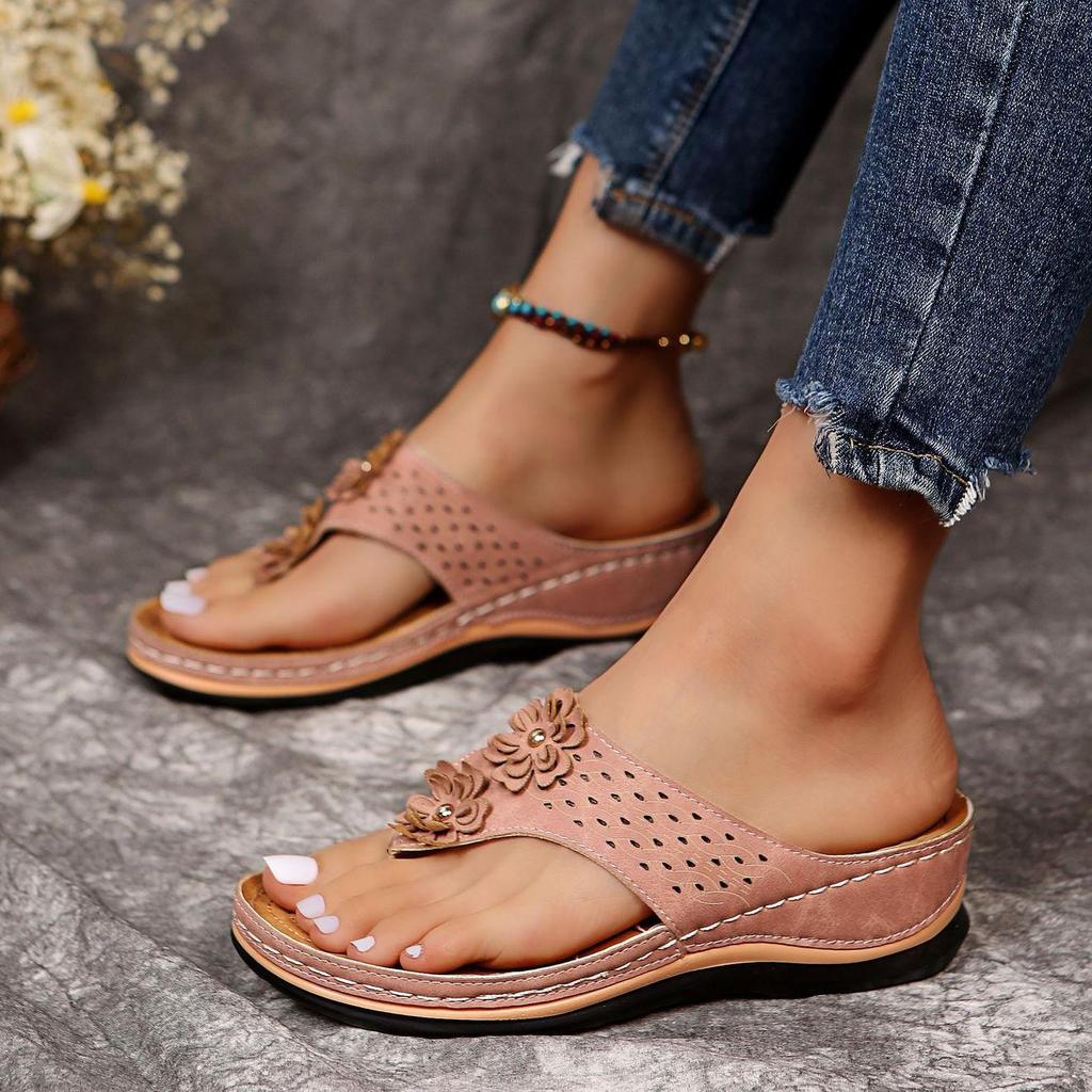 Летние женские повседневные тапочки с цветочным принтом и маффином, большие повседневные женские сандалии