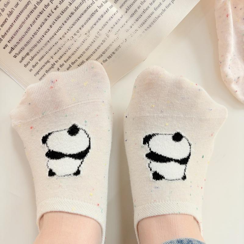 Бесшовные носки с точечным узором и мультяшными лодочками, женские хлопковые носки, летние тонкие носки с низким вырезом, не сползающие с пятки, противоскользящие, невидимые носки
