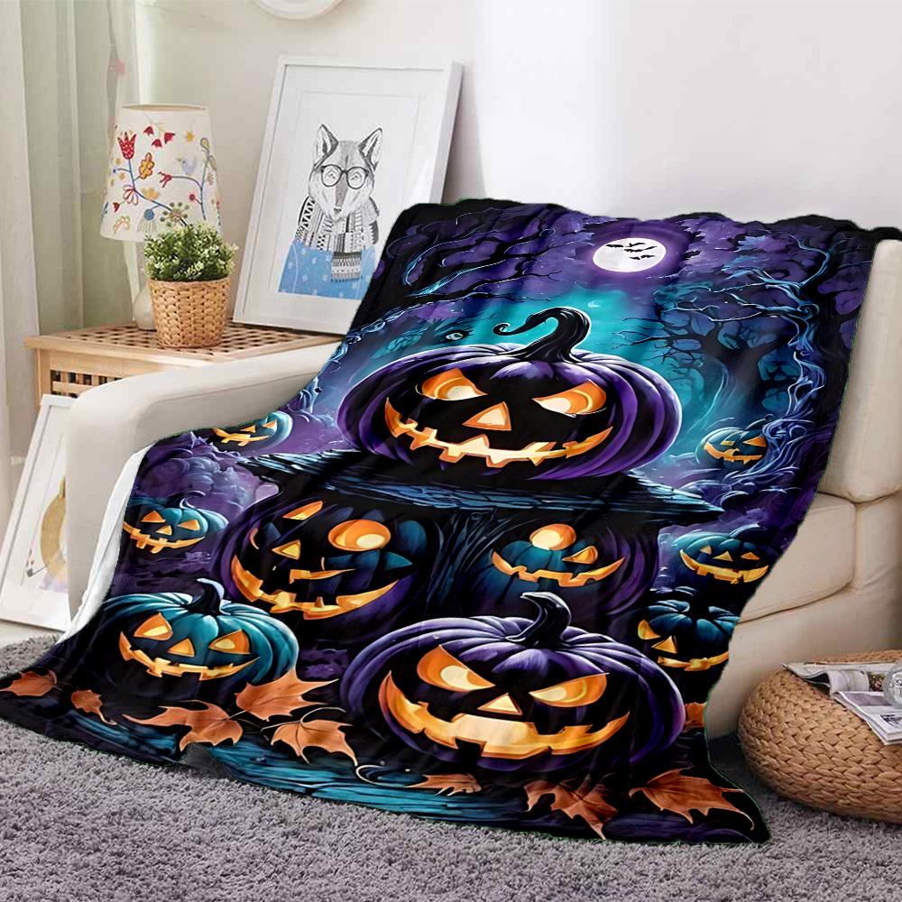 1pc Halloween Pumpkins Blanket Lightweight Flannel Blanket Throw Blanket For Sofa, Bed, Travel, Camping yy2509026213