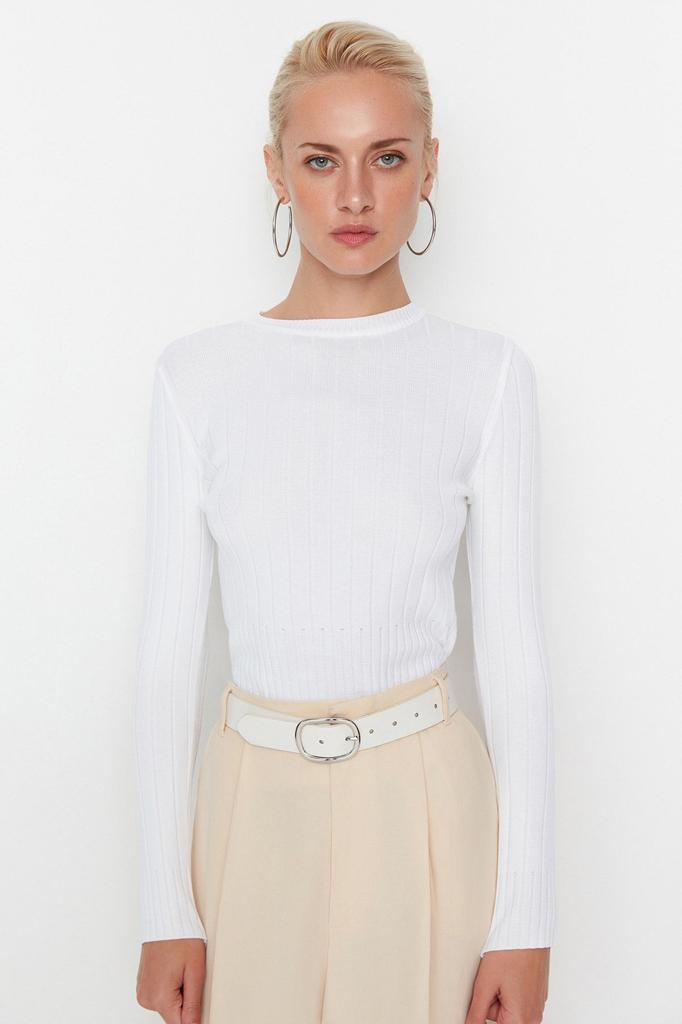 Женский Модный Стильный Свитер Оранжевый Базовый Трикотажный Свитер с Круглым Вырезом