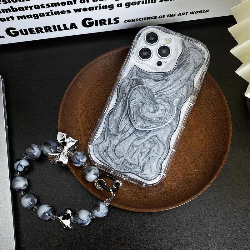 Роскошный серебристо-серый браслет Love Stand с клейким чехлом для телефона для iPhone 15 14 13 12 11 Pro Max XS XR 7 8Plus, универсальный защитный чехол от падения