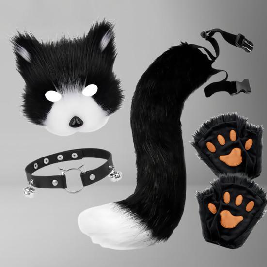 Faux Fur Fox Tail Set Cat Wolf Cosplay Costume Plush Masque Fluffy Paw Gloves Halloween Christmas Party Role-Playing Accessories
