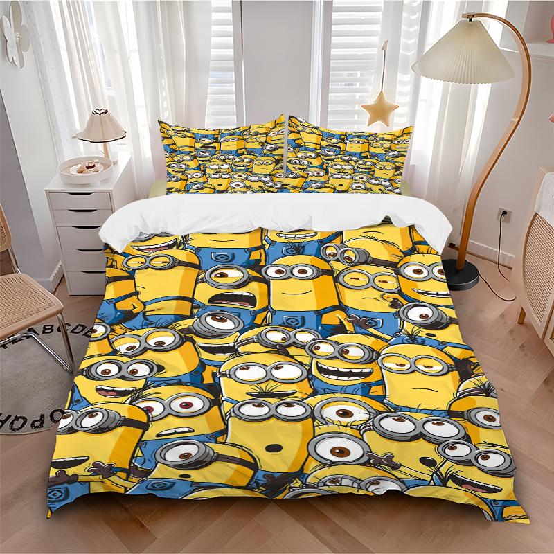 3Pcs Minion Adventure Bedding Set Quilt Cover Pillowcase Home Christmas Xmas Halloween Gift 1 Duvet Cover 2 Pillowcase M92474