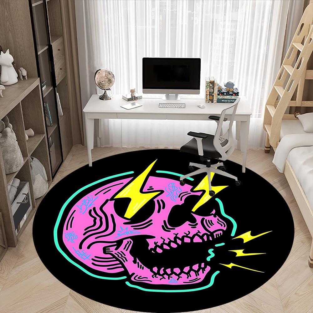 1pc Skull Lightning Office Round Area Rug, Mat Suitable For Office, Under Office Chairs Bedroom Living Room Home Decor, Room Deco