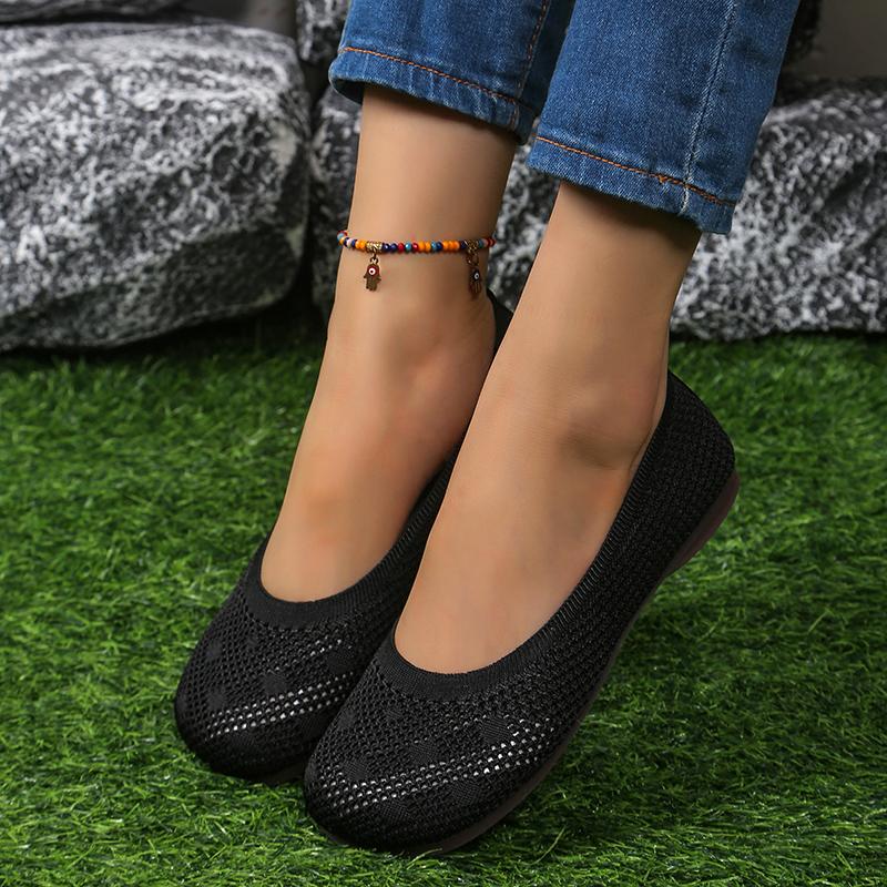 Hot Selling Women's Round Toe Flats Solid Color Knitted Slip-On Shoes Casual Breathable Ballet Flats Women's Mesh Flats Loafers
