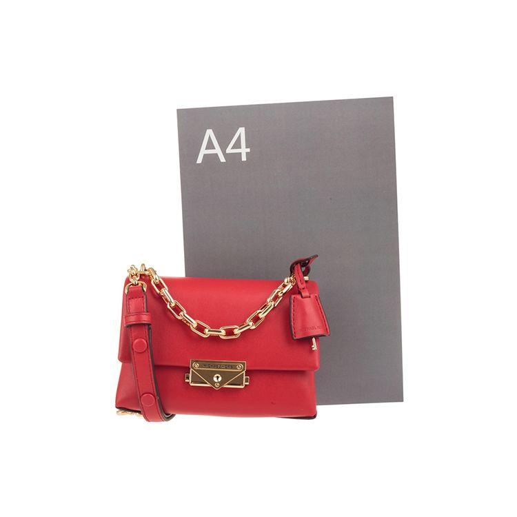Michael Kors Cece Сумка через плечо из кожи с клапаном и золотой пряжкой, однотонная, на цепочке, женская, Красный 32S9G0EC0L-BRIGHT-RED